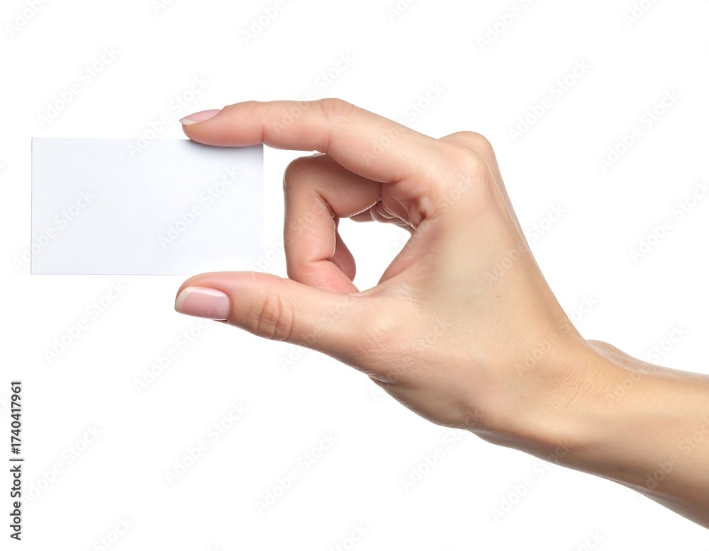Obraz premium A woman's hand delicately holding a blank rectangular card
