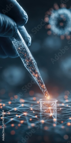 Modern laboratory scene with scientist conducting innovative research using test tubes and advanced equipment in a high-tech, professional science environment