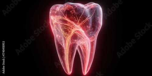 Detailed illustration of a healthy human tooth highlighting enamel, roots, and dental anatomy for dental care, oral health, and dentistry educational purposes