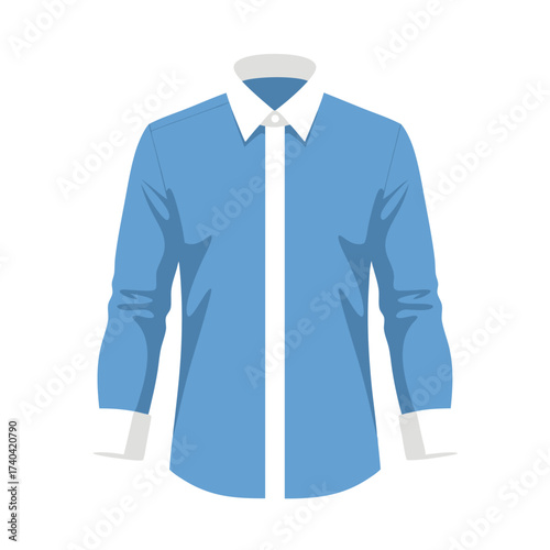 Blue long sleeve dress shirt with white collar and button details