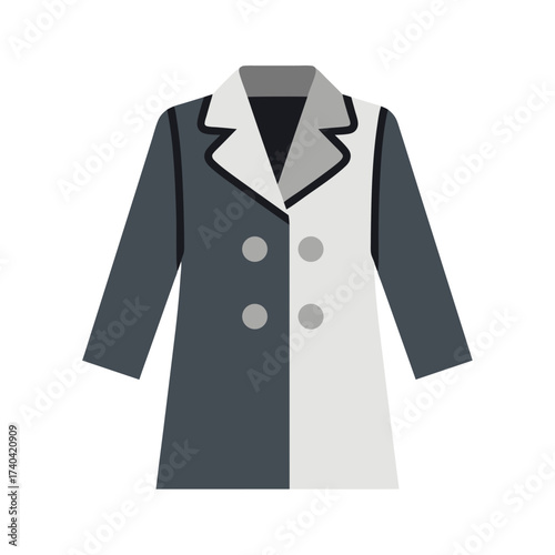grey and black long coat with double-breasted buttons