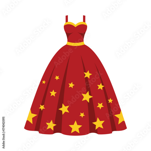 red festive dress decorated with golden star pattern