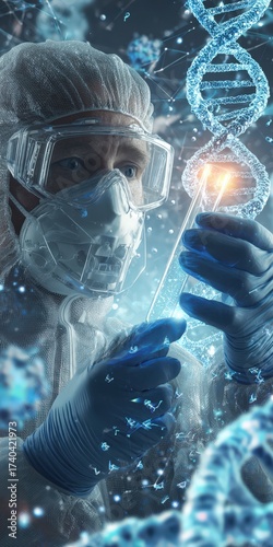 Advanced scientific research laboratory showcasing DNA analysis, genetics, molecular biology, biotech innovation, laboratory equipment, healthcare science, and cutting-edge medical discovery