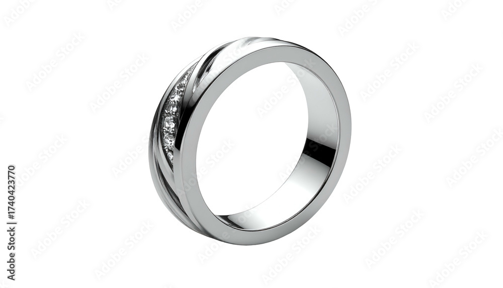 Fototapeta premium Sleek silver band with embedded small gemstones in a twisted design