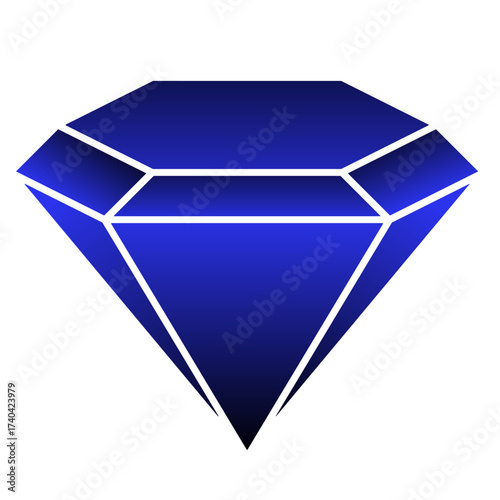 a stylized, deep blue diamond or gemstone illustration with a gradient effect, outlined by sharp white lines, on a transparent or white background