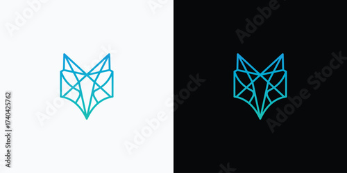 geometric fox head logo design with clean linear outlines in gradient blue tones. The symmetrical lines create a modern, elegant animal shape suitable for branding, technology, or creative 