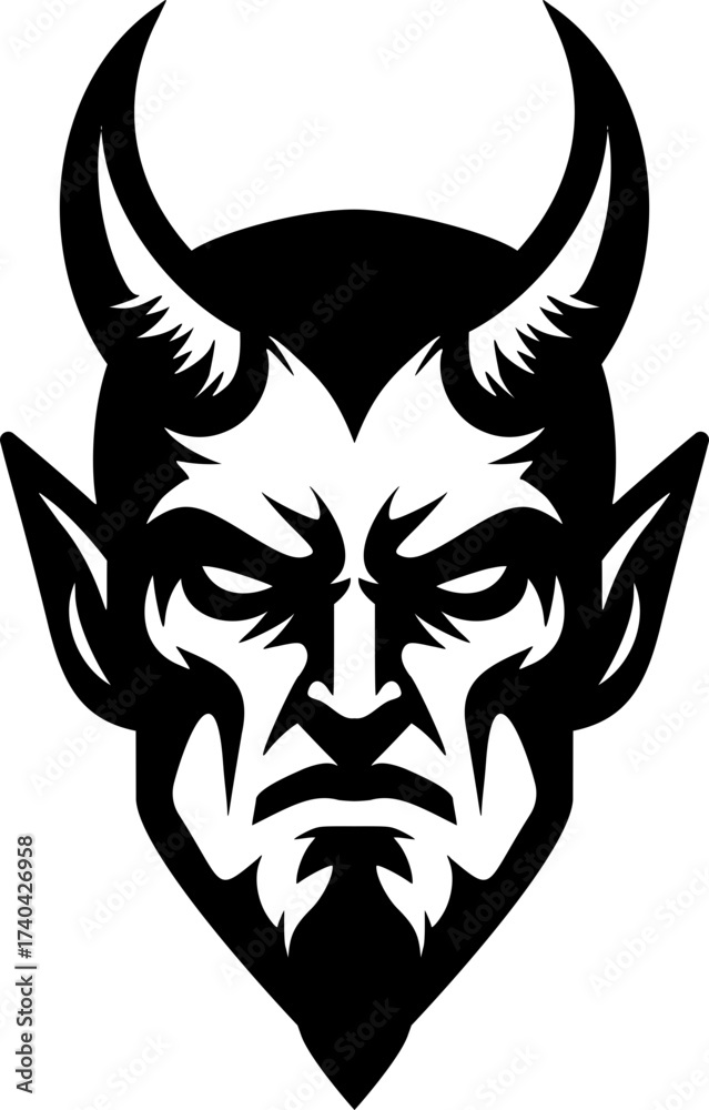 Fototapeta premium Devil head mascot vector black and white icon isolated illustration image decal design