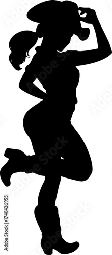 Country woman line dancing silhouette vector black and white icon isolated illustration image decal design