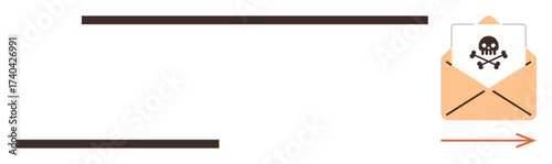 Orange envelope containing a letter with a skull icon, symbolizing malicious or phishing emails. Ideal for cybersecurity, phishing awareness, hacking threats, online safety, IT security, data