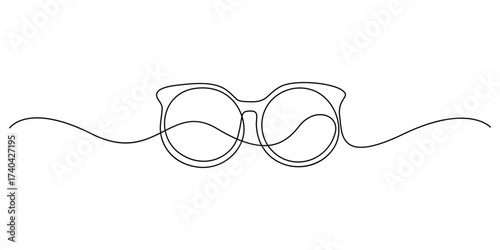 Continuous one line drawing of Sunglasses illustration, Single continuous line draw glasses. Glasses drawn with one continuous line. Minimalist line of glasses. Vector illustration