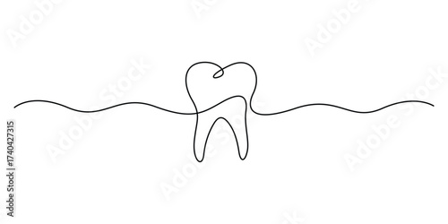 Tooth icon in continuous line drawing style. Minimal single line art tooth icon. Vector illustration
