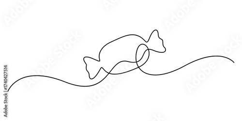 Continuous single line drawing of Candy. One line drawing illustration of Sweet candy caramel or chocolate. Sweet and dessert themes concept vector illustration