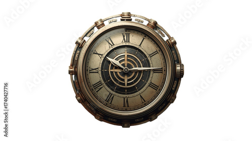 Detailed Steampunk Style Antique Pocket Clock Timepiece Instrument Illustration