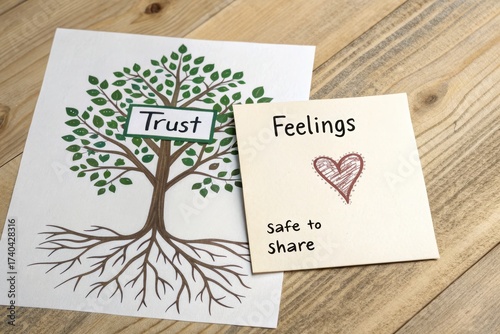 Artistic Illustration of a Tree with Roots and Trust Word