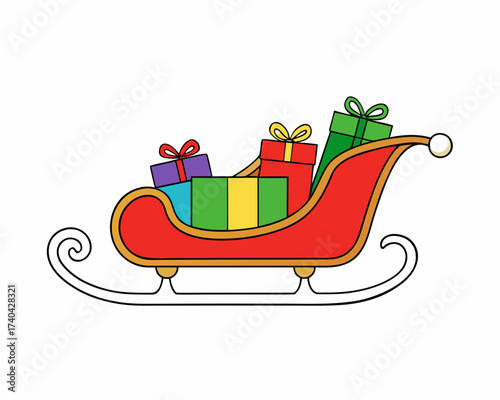 Sleigh with presents, winter holiday element, isolated vector