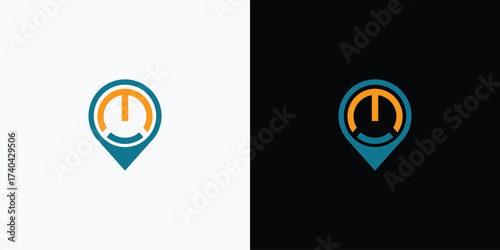 geo-tag with rounded emblem for branding or design projects