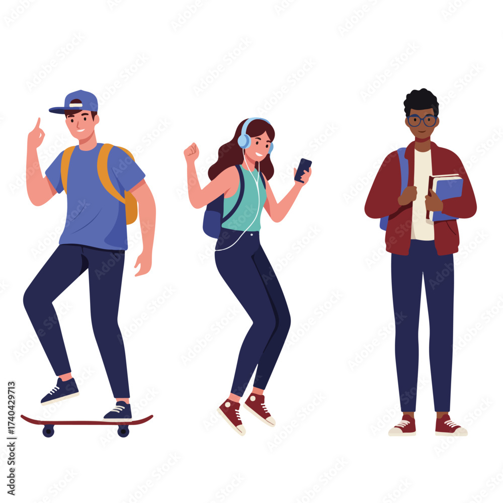 Obraz premium Collection of diverse young students in casual outfits.