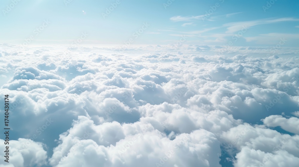 Naklejka premium Aerial Views of the Blue Sky, White Cumulus Clouds and Sunny Day Landscape