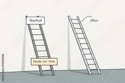Two ladders illustrating the choices between effort and shortcuts