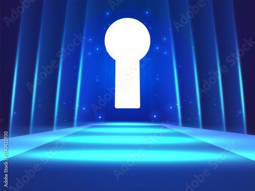 Artificial intelligence with Futuristic Glowing Key at the center and glowing light background vector design concept. AI technology for advance technology, robotics, automations, website, blockchain.