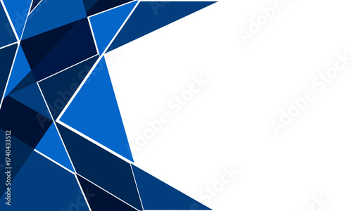Blue Polygon Corner Abstract Background. Sharp geometric triangles cluster on the left, creating a modern corporate frame with wide white copy space. eps 10