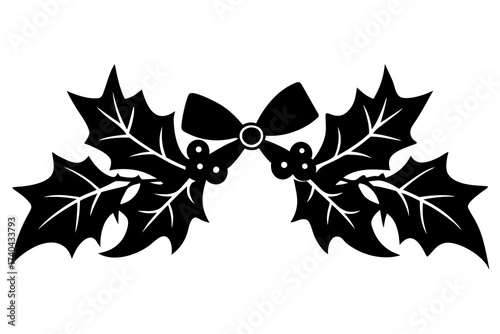 Mistletoe with red bow, Christmas kiss tradition, vector illustration 