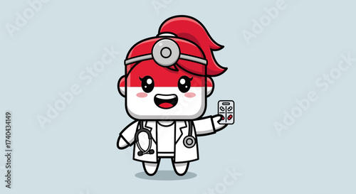Cartoon Doctor Character with Indonesian Flag Design Holding Pills.
