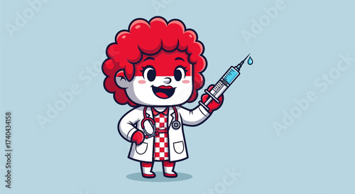 Cuadro en lienzo Cartoon Doctor Character with Indonesian Flag Design Holding Syringe