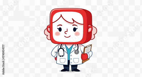 Cartoon Doctor Character with Stethoscope and Clipboard Illustration.