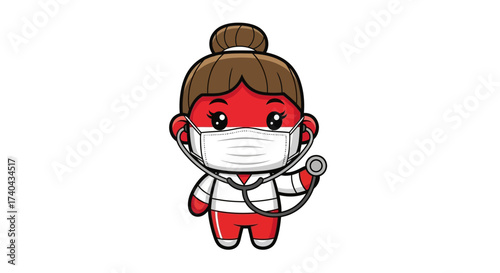 Cartoon Nurse with Mask and Stethoscope Ready to Help.