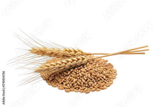 Golden wheat grains and ears of wheat isolated on transparent background