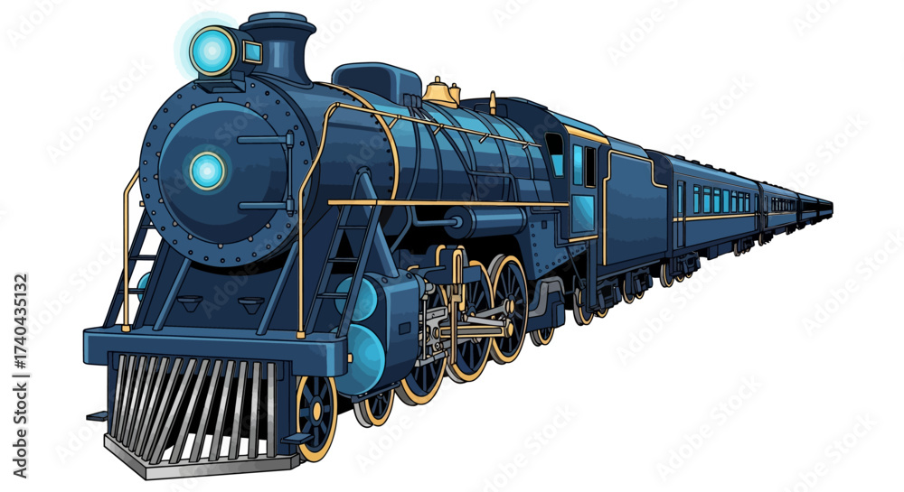 Obraz premium Detailed Illustration of a Classic Blue Steam Train.