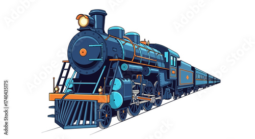 Detailed Illustration of a Classic Steam Train Engine.