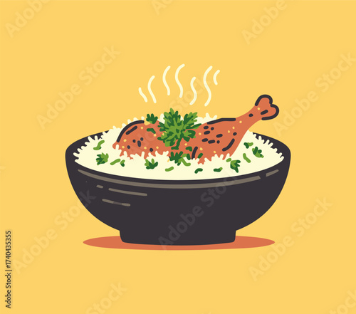 Illustration Biryani Rice with Chicken