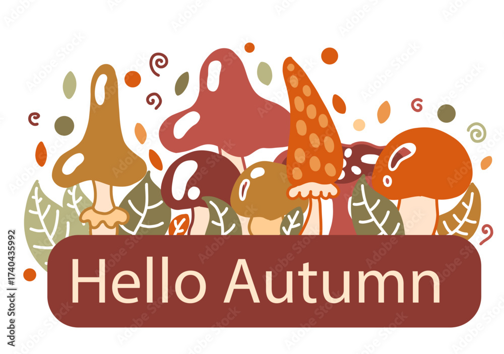 Naklejka premium Autumn mushroom and leaf vector pattern