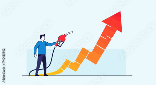 Rising Gas Prices Man Fueling Arrow Graph.