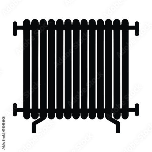 Old-Fashioned Steam Radiator Silhouette Vector with Decorative Valve Design