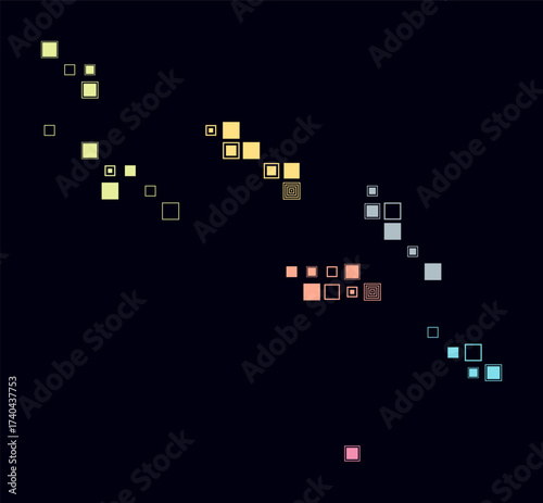 Solomon Islands, shape of the country build of colored cells. Digital style map of the Solomon Islands on dark background. Large size square blocks. Stylish vector illustration.