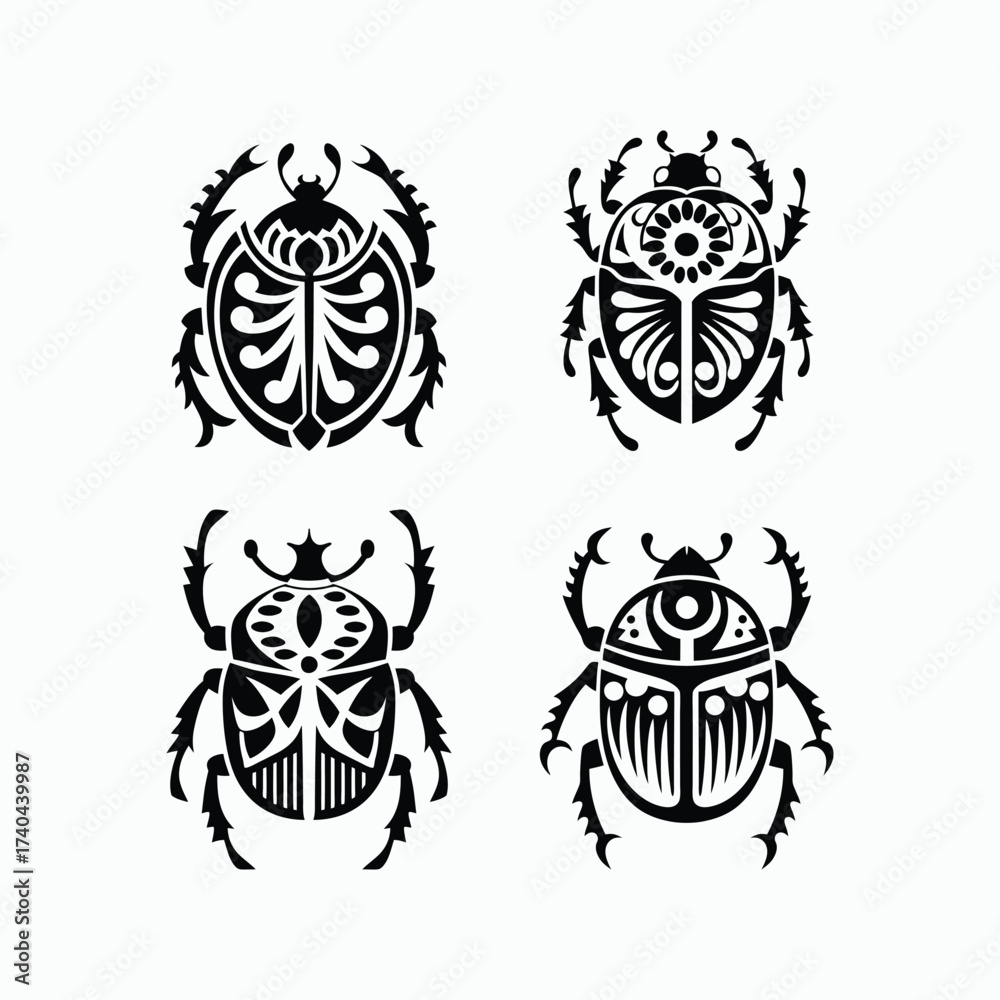 Fototapeta premium Beetle Insect Tribal Ornamental Pattern Decorative Nature Animal Design Vector Illustration