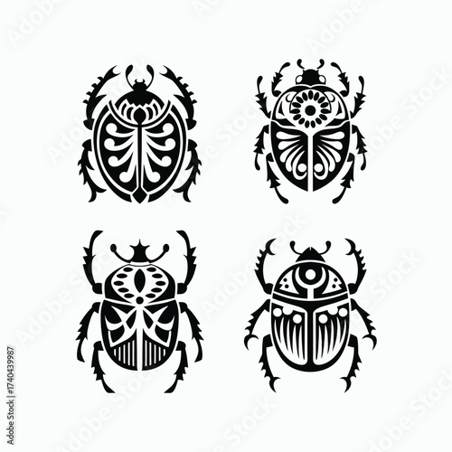 Beetle Insect Tribal Ornamental Pattern Decorative Nature Animal Design Vector Illustration