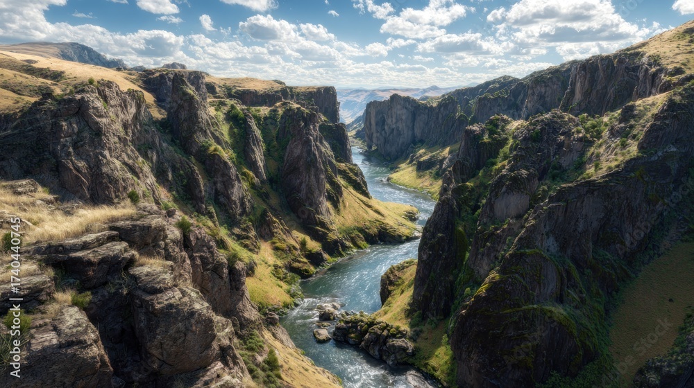 Fototapeta premium Scenic canyon landscape with river and cloudy sky