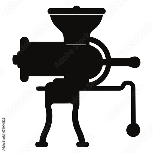 Title:

Classic Meat Grinder Silhouette Vector Vintage Kitchen Tool Illustration with Hand Crank Design