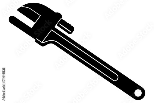 A silhouette of a classic straight pipe wrench, emphasizing its adjustable jaw and long handle.