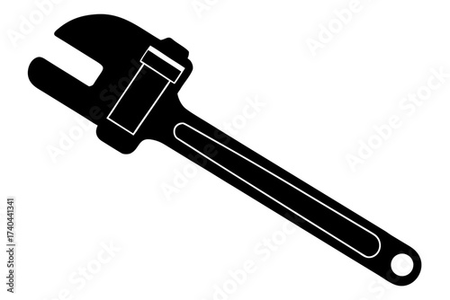 A silhouette of a classic straight pipe wrench, emphasizing its adjustable jaw and long handle