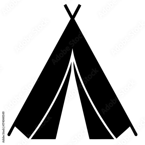 A silhouette of a traditional A-frame tent with a single entrance flap clearly visible