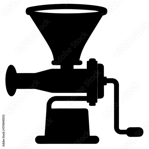 Title:

Industrial Meat Grinder Silhouette Vintage Kitchen Equipment Vector Illustration