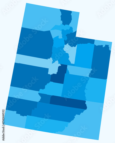 Map of Utah with counties. Just a simple state border map with county division. Light blue color palette. Flat State of Utah shape with administrative division. Vector illustration.