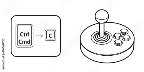 Digital Command Shortcut Symbol and Retro Gaming Controller Graphic
