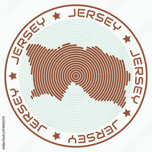 Jersey map with round title. Country shape rings. Jersey text around the country boundary shape. Modern vector illustration.