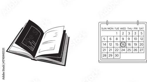 Open Book and Calendar Icon Representing Learning and Planning